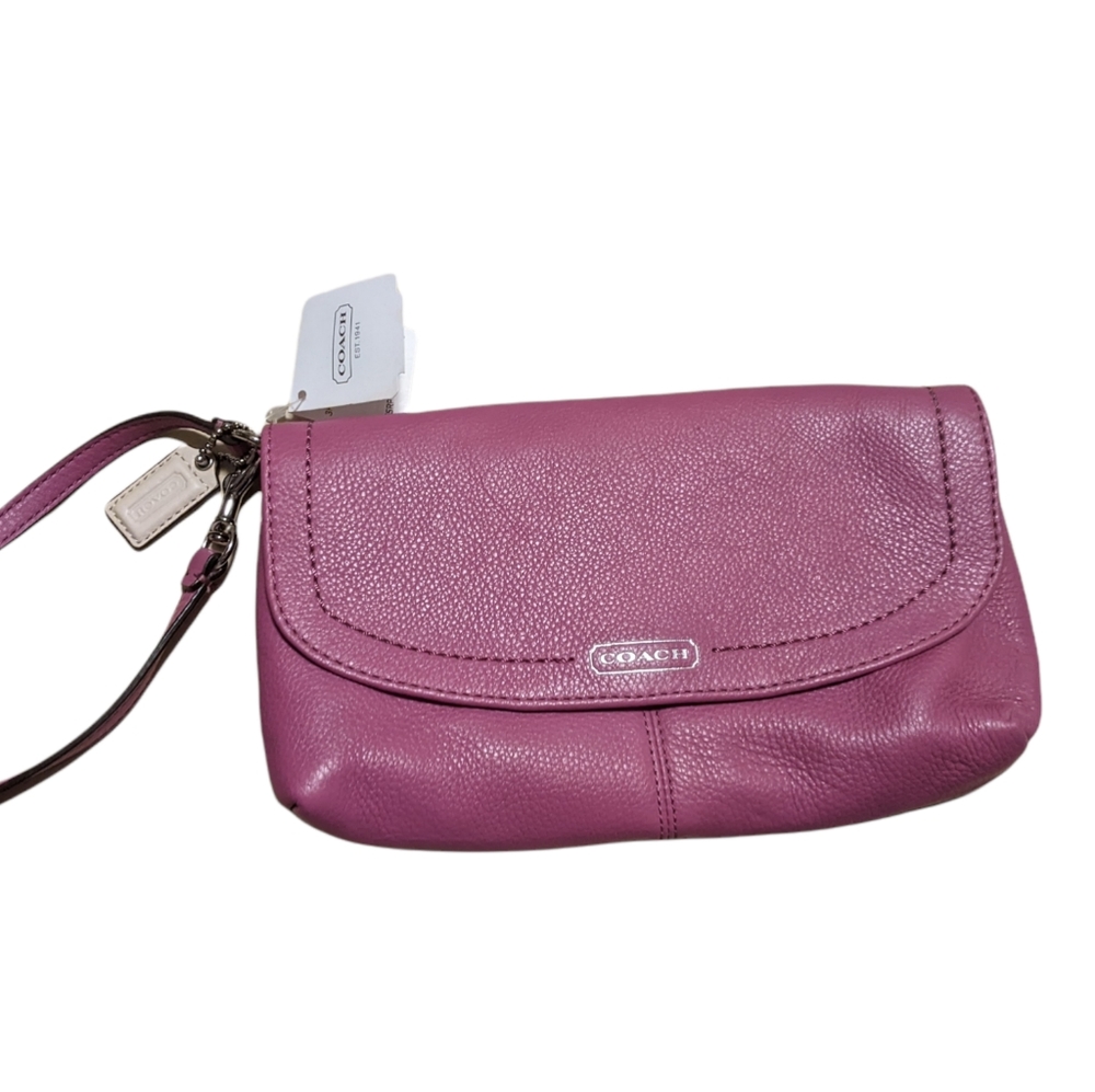NWT Purple Coach leather wristlet